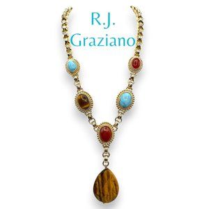 RJ Graziano Faux Turquoise, Tigers Eye & Carnelian Chunky Gemstone Necklace